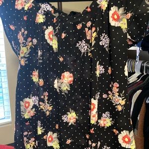 Lauren Conrad Black polka dot & floral blouse